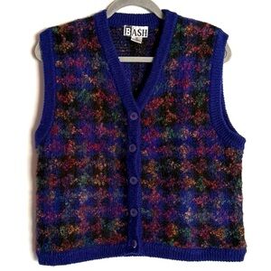 BASH Vintage 1980s Colorful Wool Blend Mohair Plaid Cardigan Sweater